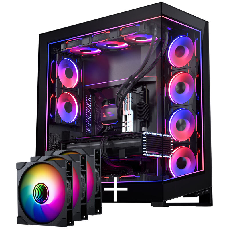 PHANTEKS NV Series NV7 E-ATX-Gehäuse, Tempered Glass, ARGB - schwarz + M25 Gen2 PWM D-RGB Lüfter 3er-Pack - Reverse Blade, 140mm + DRGB Kit