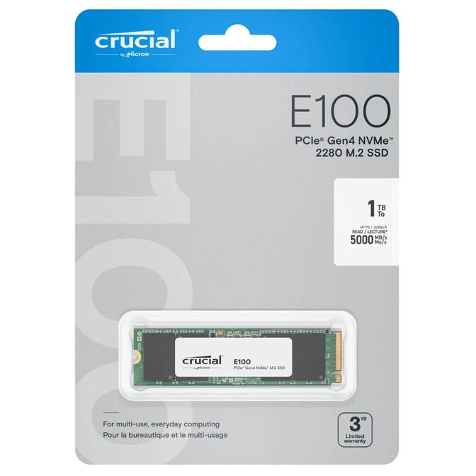 Crucial E100 NVMe SSD, PCIe 4.0 M.2 Typ 2280  - 1 TB, retail image number 1