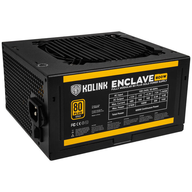 Kolink Enclave 80 PLUS Gold Netzteil, modular - 600 Watt mit Kaltger&auml;tekabel image number 0