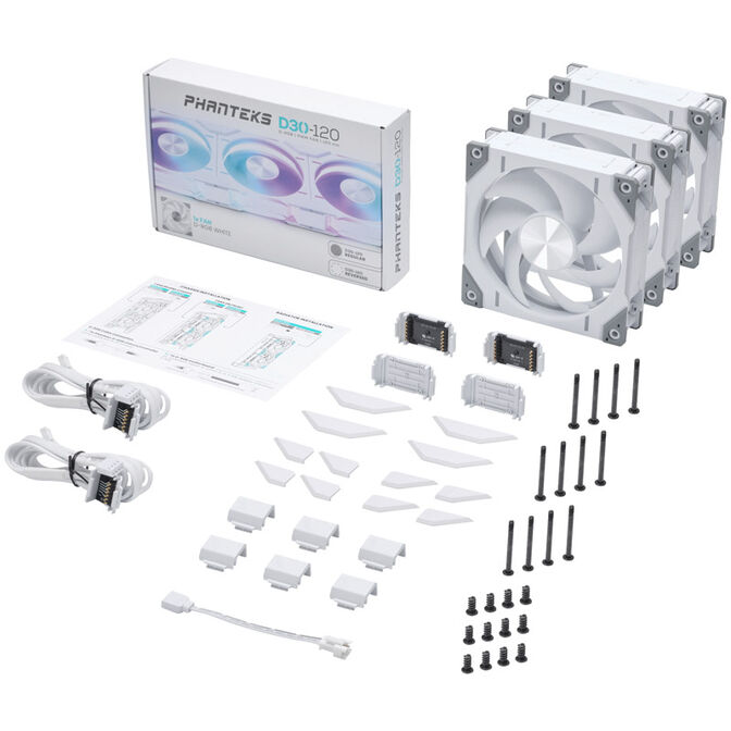 PHANTEKS D30 PWM Regular Airflow D-RGB L&uuml;fter, 3er Pack - 120mm, wei&szlig; image number 9