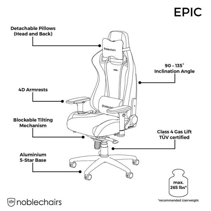 noblechairs EPIC Gaming Chair - black/gold image number 6