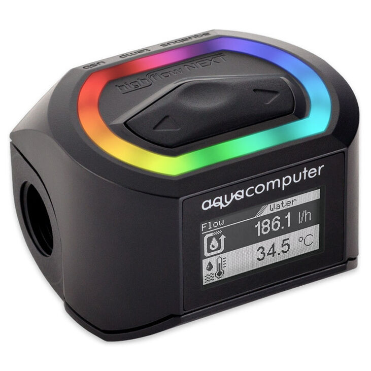 Aqua Computer Durchflusssensor high flow NEXT, OLED, 2x G1/4, RGBpx - schwarz image number 0