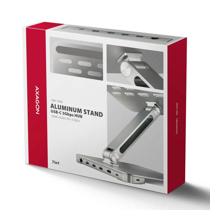AXAGON HMC-STND Ständer für Laptops und Tablets, USB-C-Hub - silber image number 7