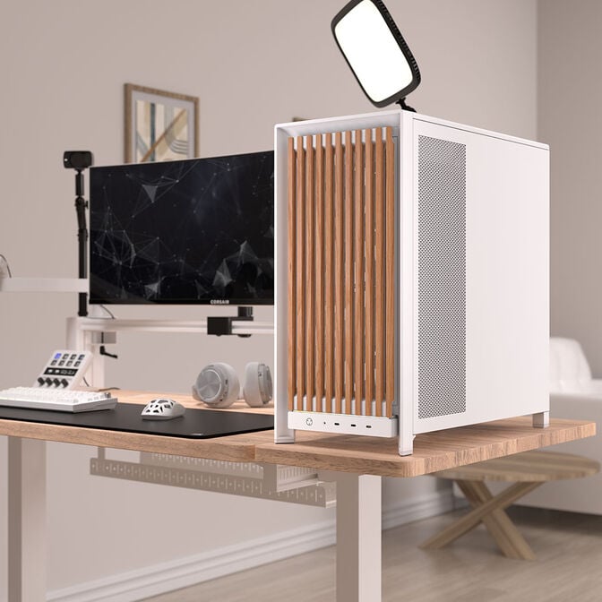 Corsair FRAME 5000D Wood RS PC-Geh&auml;use, Midi-Tower, E-ATX, Tempered Glass - inklusive 3x L&uuml;fter, wei&szlig;, Holz image number 2