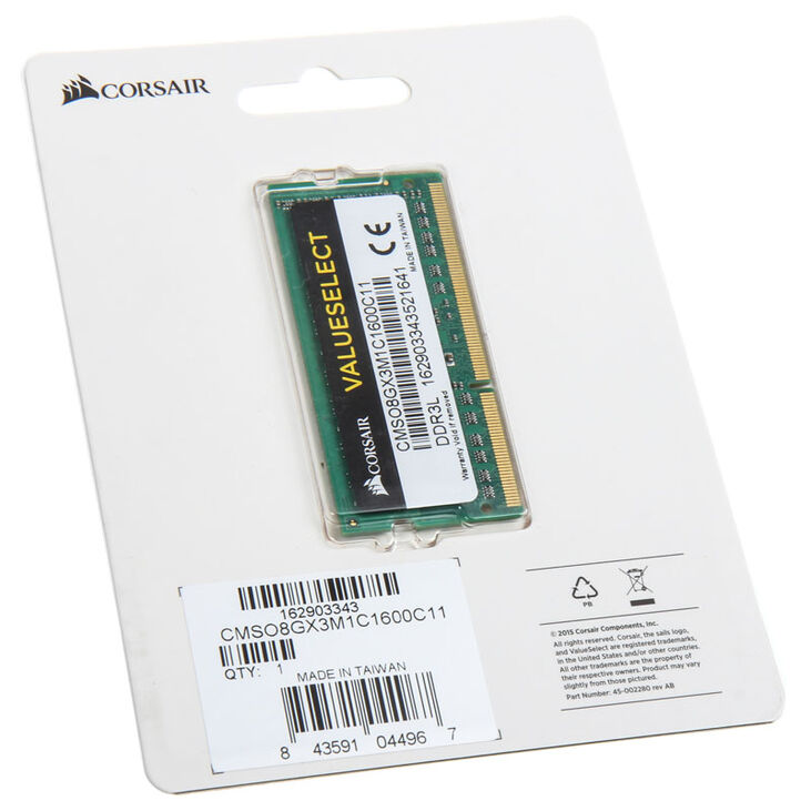 Corsair ValueSelect DDR3L-1600 RAM, CL11, SO-DIMM - 8 GB image number 0