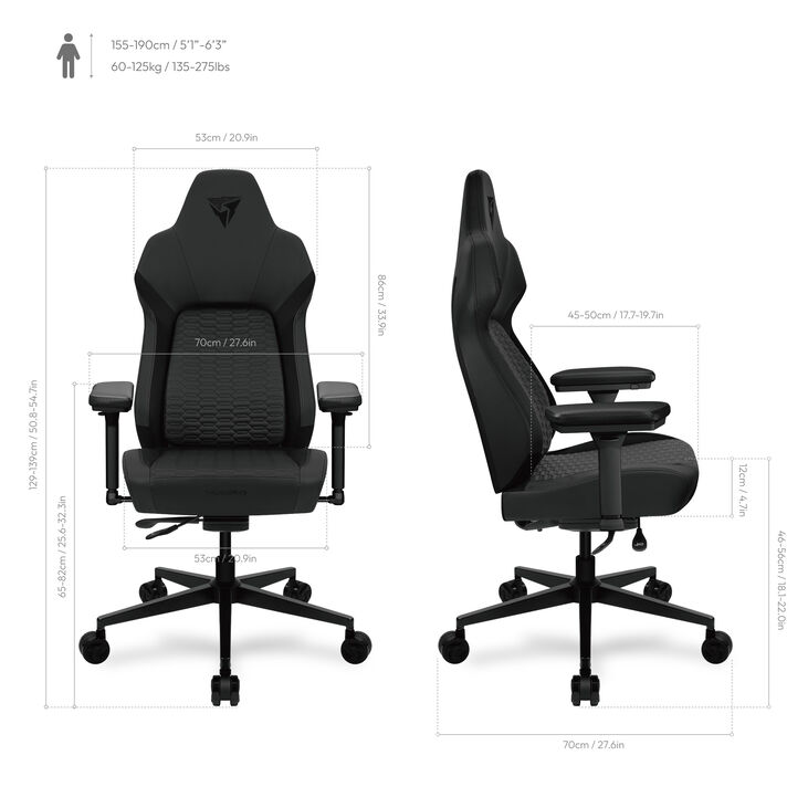 ThunderX3 CORE Smart Ergonomischer Gaming Stuhl - Racer Schwarz image number 9