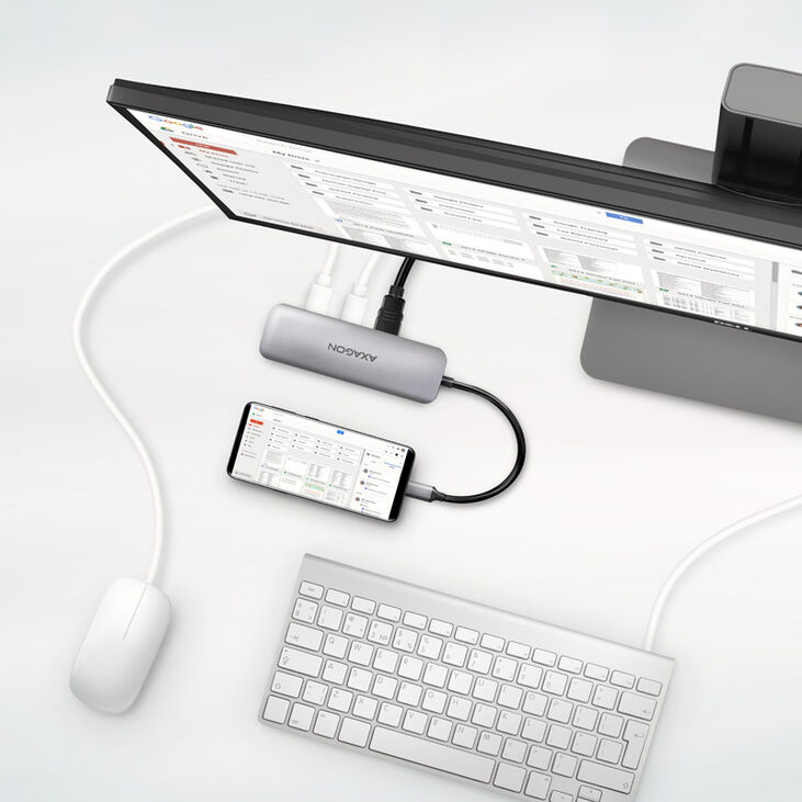 AXAGON HMC-5 USB-C-Hub, 2x USB-A, HDMI, 2x USB-C 3.2 Gen 1, 1x SD, 1x microSD, silber image number 2