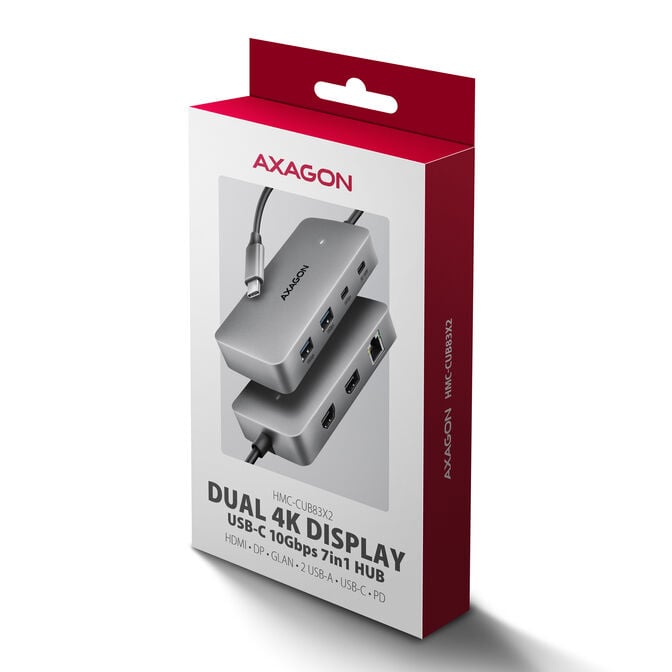 AXAGON HMC-CUB83X2 USB-C Hub, 7-in-1 Docking Station, Dual 4K, 10Gbps - Grey image number 9