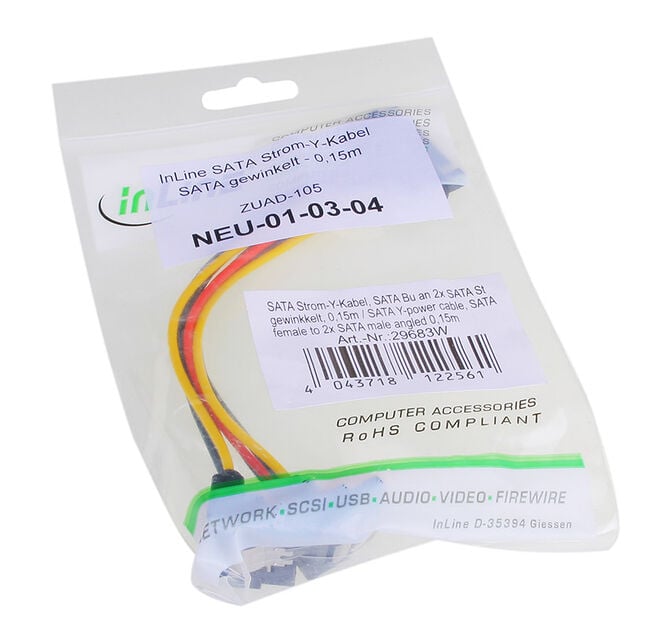 InLine SATA Strom-Y-Kabel SATA gewinkelt - 0,15m image number 2