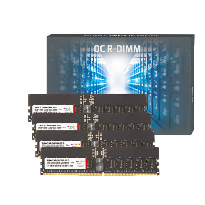 V-Color OC RDIMM EXPO, DDR5-6000 RAM, CL32 - 128 GB (4 x 32 GB) Quad Channel Kit, Black image number 0