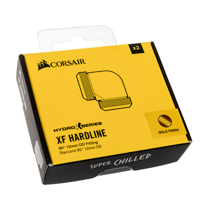 Corsair Hydro X Series XF Hardline Adapter 90 Degree 12mm OD to 12mm OD Hardtube - 2 Pack, gold image number 2