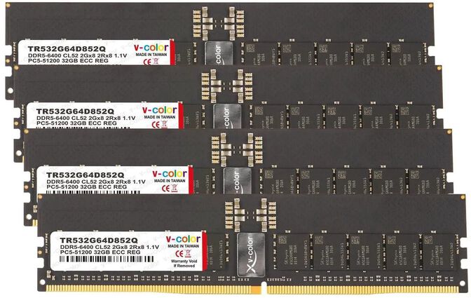 V-Color R-DIMM DDR5-6400 RAM, CL52, JEDEC - 128 GB Quad-Kit, schwarz image number 0
