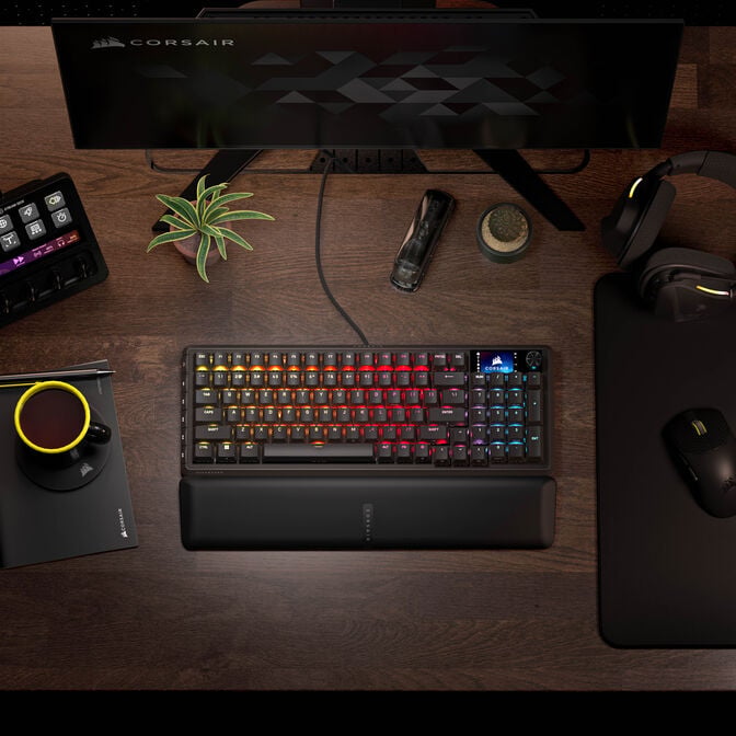 Corsair Vanguard 96 Wireless Gaming Keyboard, Mechanical, RGB, LCD Display, DE Layout - Black image number 9