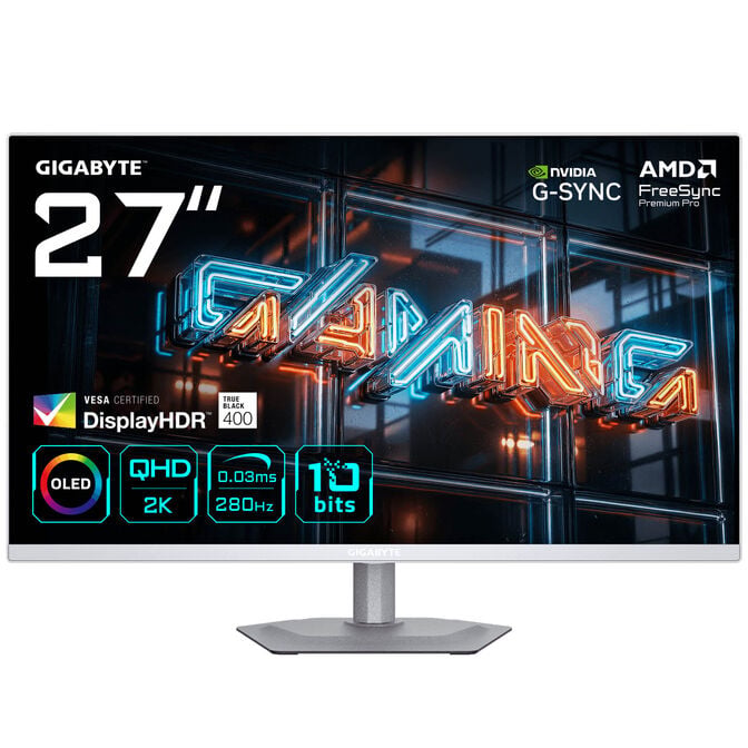 GIGABYTE MO27Q2A ICE, 27-inch QHD Gaming Monitor, 280Hz, QD-OLED Panel, G-Sync Compatible image number 0