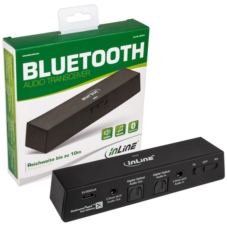InLine Bluetooth Audio Transceiver, Transmitter/Receiver, BT 5.0, aptX - black image number 0