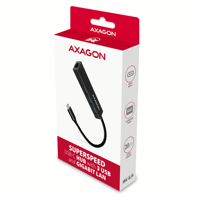 AXAGON HMC-GL3A USB-C-Hub, 3x USB-A, Gbit-LAN, schwarz image number 2
