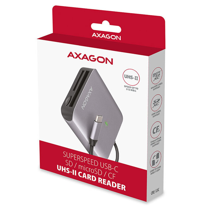 AXAGON CRE-S3C Externer Kartenleser USB-C 3.2 Gen 1, 3-Slot, SD/microSD/CF, UHS-II image number 4