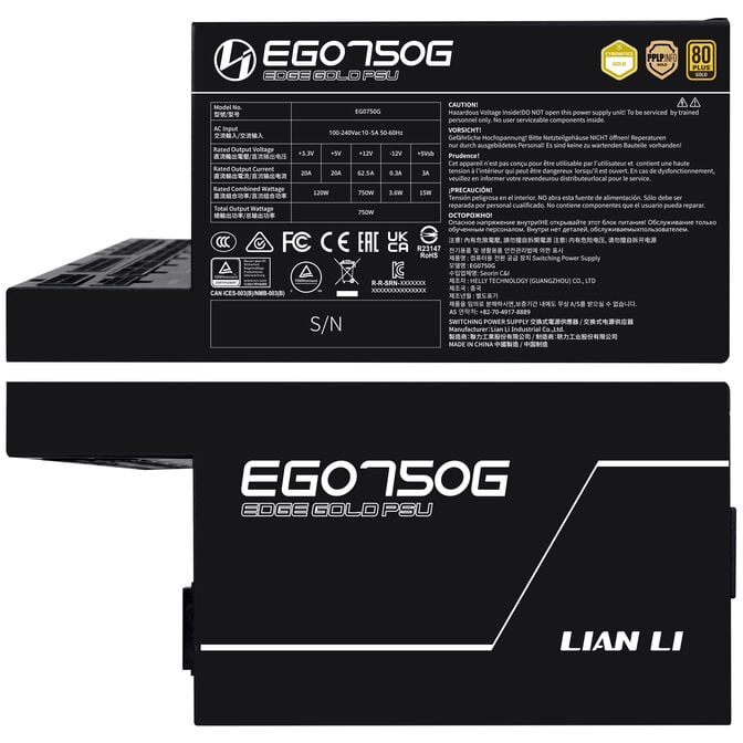 Lian Li EDGE GOLD 750 80 PLUS Gold power supply, PCIe 5.1, ATX 3.1 - 750 Watts, black image number 3