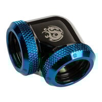 Bitspower Adapter 90 degrees 16mm OD Hardtube to 16mm OD Hardtube - glossy black/blue