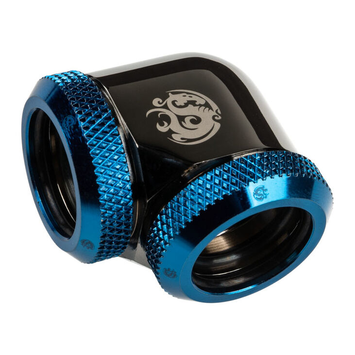 Bitspower Adapter 90 degrees 16mm OD Hardtube to 16mm OD Hardtube - glossy black/blue image number 0