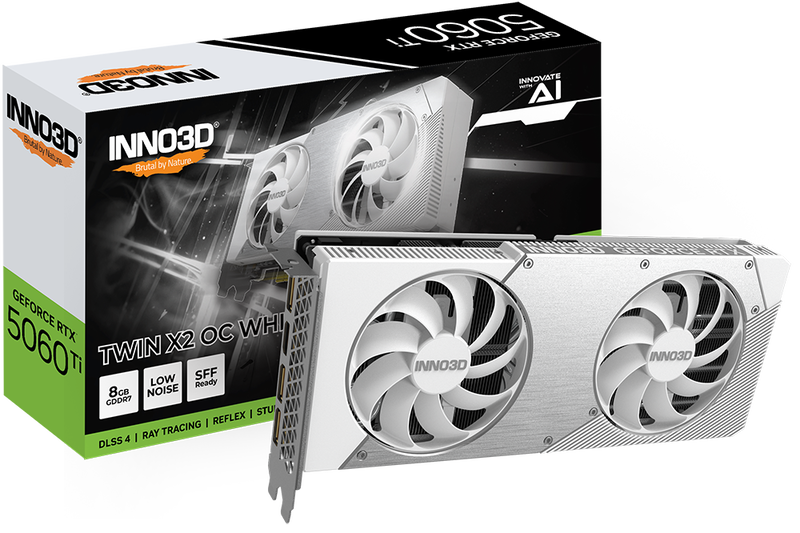 Carte graphique INNO3D GeForce RTX 5060 Ti TWIN X2 OC 8 Go GDDR7 Reflex 2 RTX AI DLSS4 Blanc