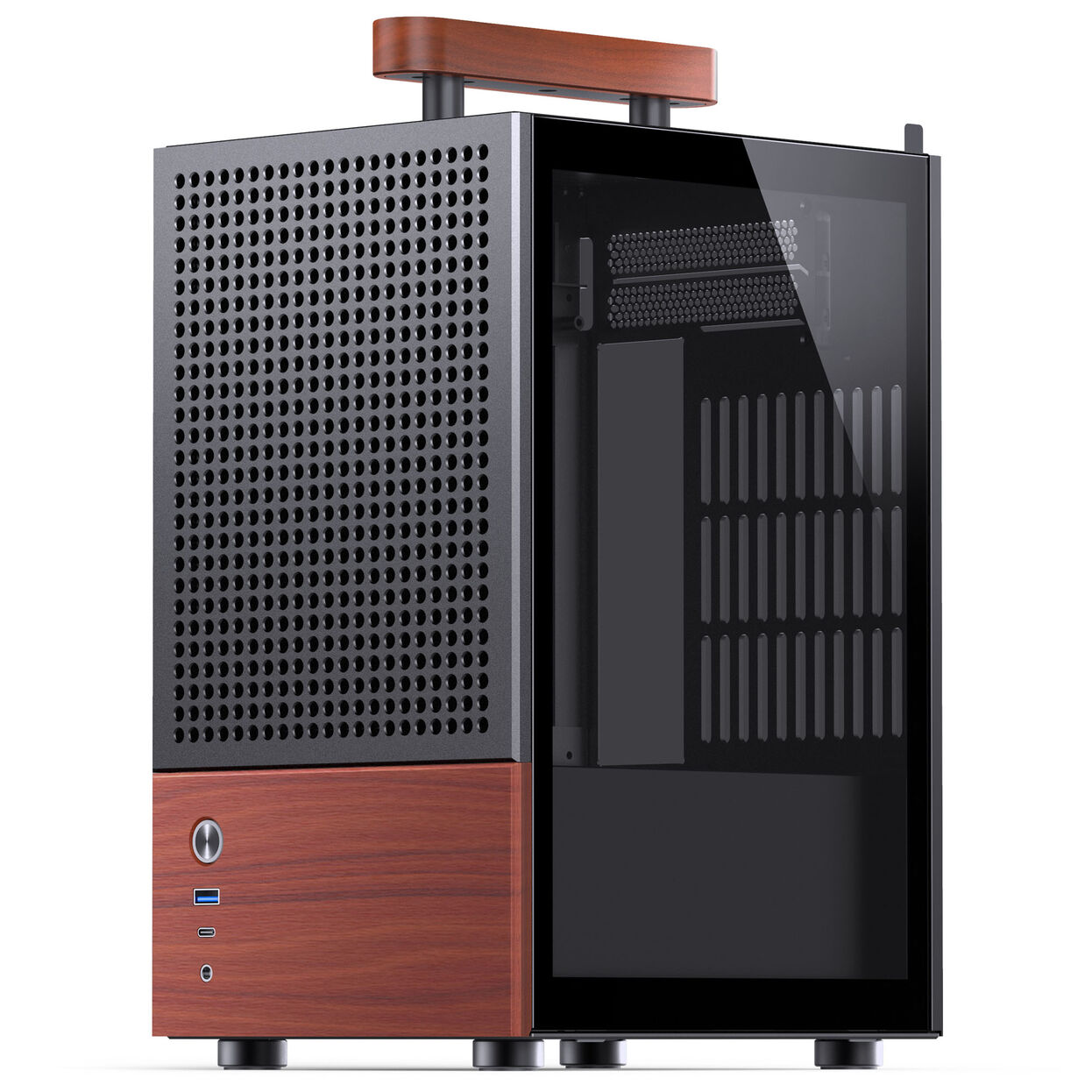 Jonsbo T6 PC Case, Mini-Tower, Mini-ITX, Tempered Glass, Wood – Black