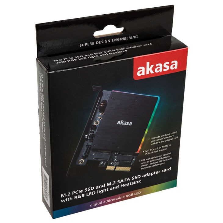 Akasa M.2 PCI-E SATA RGB LED Adapter Card image number 5