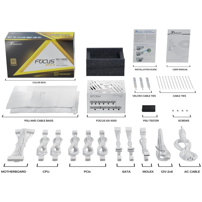 Seasonic Focus GX 80 PLUS Gold power supply, modular - 1000 watts, white image number 9