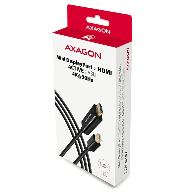 AXAGON RVDM-HI14C2 Mini-DisplayPort zu HDMI Adapterkabel, 4K/30 Hz, 180 cm lang - schwarz image number 1