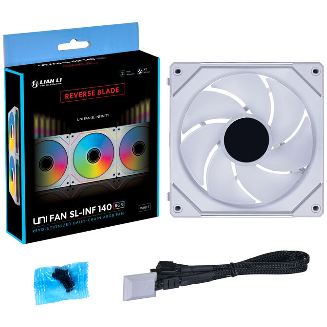 Lian Li UNI FAN SL-INF 140 ARGB Reverse Blade PWM Fan, 3-Pack - 140mm, White + 1x UNI FAN SL-INF 140 ARGB PWM Fan - 140mm image number 13