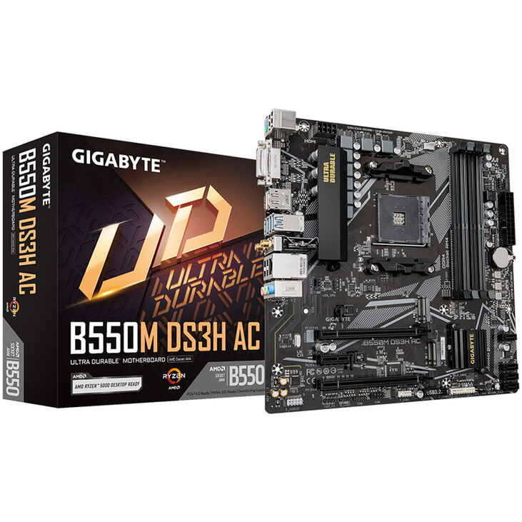 GIGABYTE B550M DS3H AC motherboard, Socket AM4, AMD B550, Micro-ATX, DDR4 image number 0