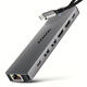 AXAGON HMC-7HX2 USB-Hub, 2x USB-A, 1x USB-C, 2x HDMI 2.0, 1x RJ45, 100 W PD – silber