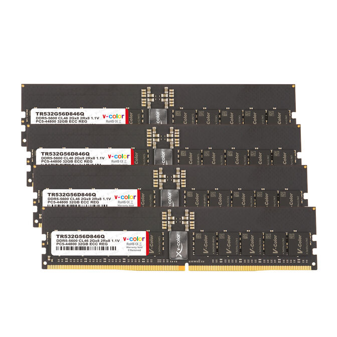 V-Color RDIMM JEDEC, DDR5-5600 RAM, CL46 - 128 GB (4 x 32 GB) Quad Channel Kit, Black image number 1