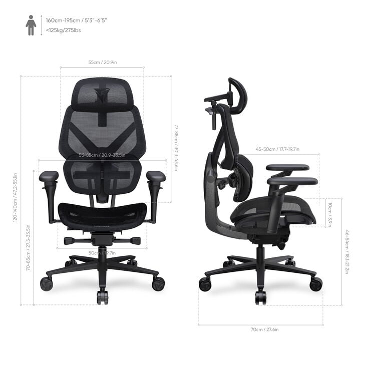 ThunderX3 FLEX Pro Gaming Stuhl, ergonomisch - Mesh, schwarz image number 1
