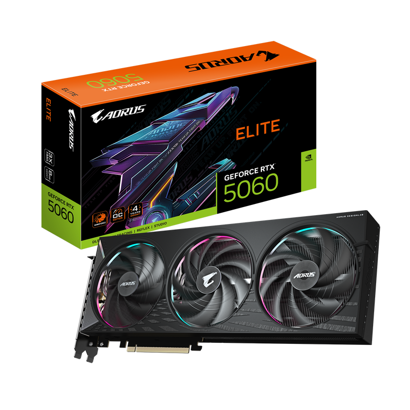 Gigabyte AORUS RTX 5060 ELITE WINDFORCE 8GB GDDR7 Black