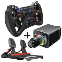 Simagic Simracing Starter Bundle, Steering Wheel, Wheelbase, Pedal Set - Black