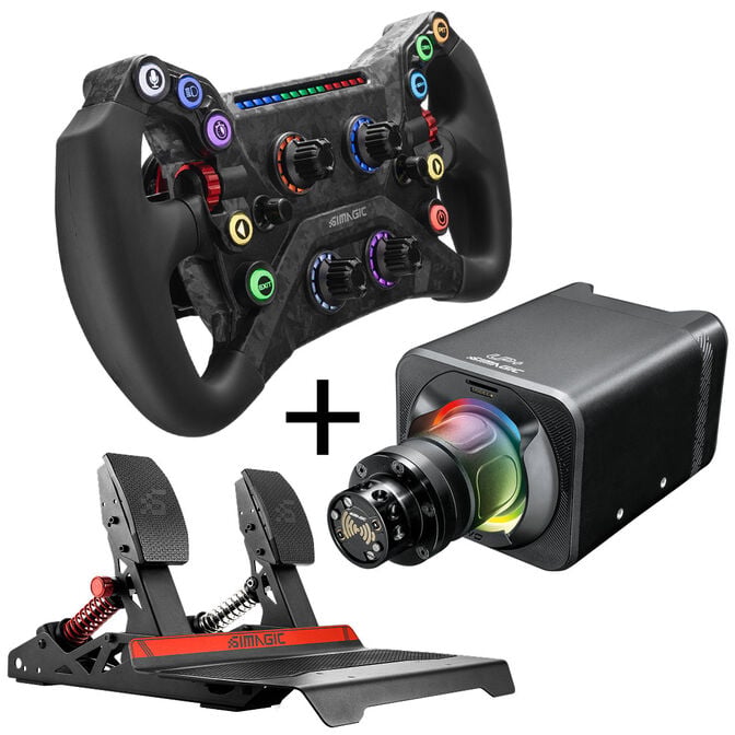 Simagic Simracing Starter Bundle, Steering Wheel, Wheelbase, Pedal Set - Black image number 0