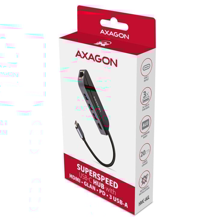 AXAGON HMC-6GL USB Hub, 3x USB 3.0, 1x RJ-45, 1x HDMI image number 3