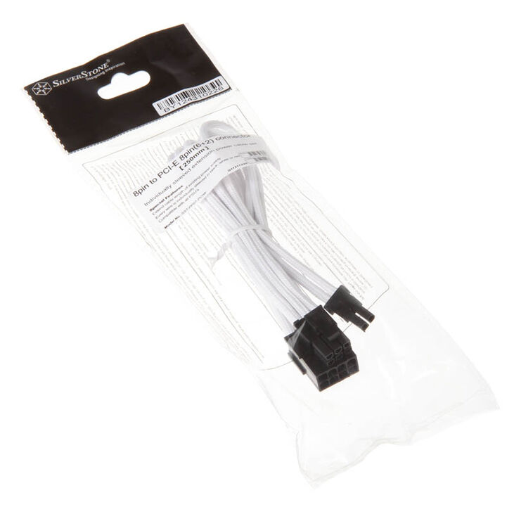 SilverStone 8-Pin-PCIe auf 6+2-Pin-PCIe Verlängerung - 250mm weiß image number 2