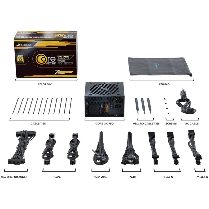 Seasonic Core GX 80 PLUS Gold Netzteil, modular, ATX 3.1, PCIe 5.1 - 750 Watt, schwarz image number 7