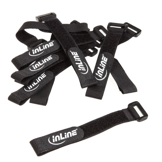 InLine Velcro Straps 20x200mm, Pack of 10 - Black image number 0