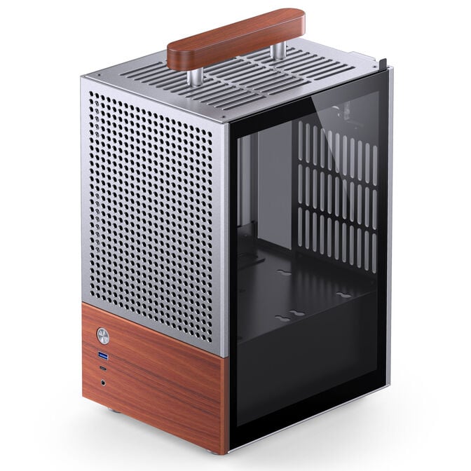 Jonsbo T6 PC Case, Mini-Tower, Mini-ITX, Tempered Glass, Wood &ndash; Silver image number 2