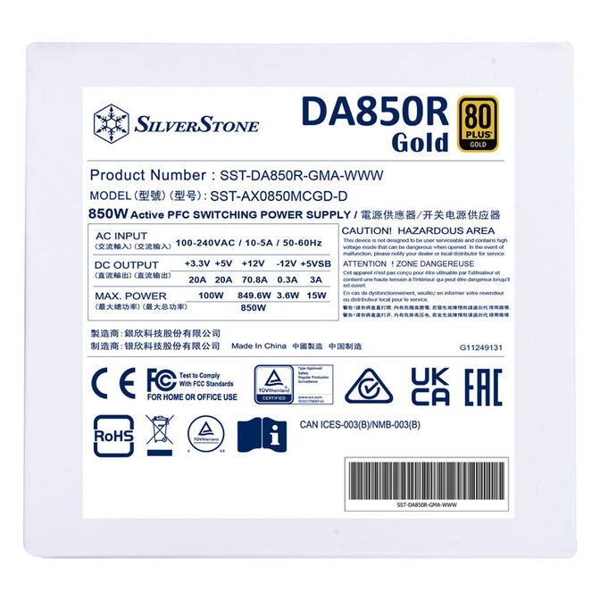 SilverStone SST-DA850R-GMA-WWW 80 PLUS Gold, modular, ATX 3.0 - 850 Watt image number 8