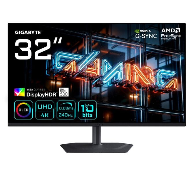 GIGABYTE MO32U2, 31,5 Zoll UHD Gaming Monitor, 240Hz, QD-OLED-Panel, G-Sync Compatible image number 0
