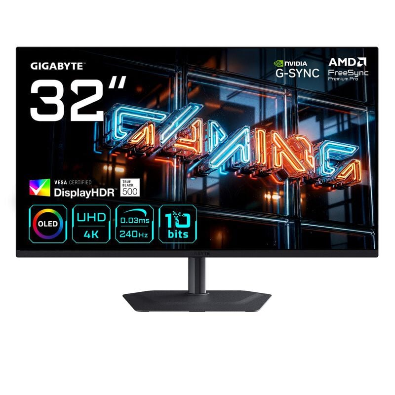 GIGABYTE MO32U2, 31,5 Zoll UHD Gaming Monitor, 240Hz, QD-OLED-Panel, G-Sync Compatible