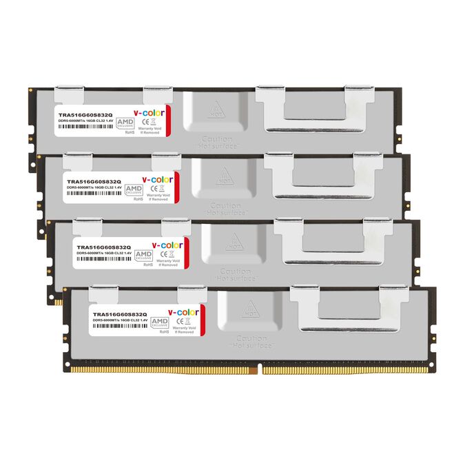 V-Color OC RDIMM EXPO, DDR5-6000 RAM, CL32 - 64 GB (4 x 16 GB) Quad Channel Kit, Silver image number 0