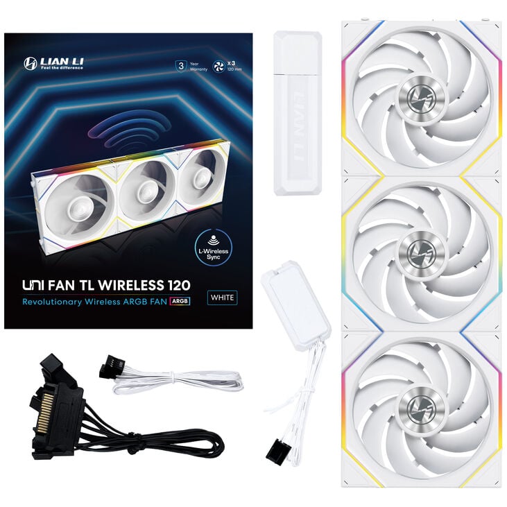 Lian Li UNI FAN TL Wireless Lüfter, ARGB, PWM, 3er-Pack - 120 mm, weiß image number 9