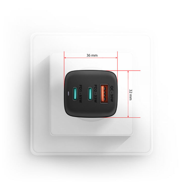AXAGON ACU-DPQ65 charger, 2x USB-C, 1x USB-A, PD3.0/QC4+/PPS, 65W - black image number 2
