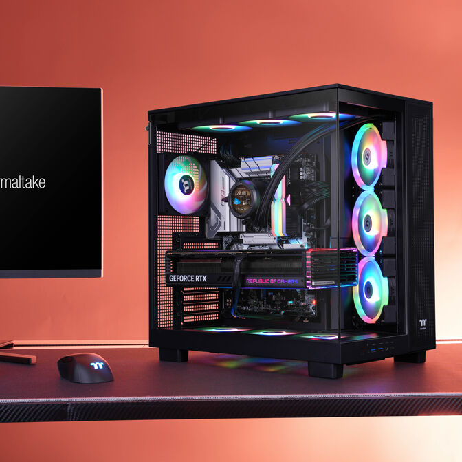 Thermaltake View 380 XL TG ARGB PC Case, Mid-Tower, ATX, ARGB, Tempered Glass - Black image number 1