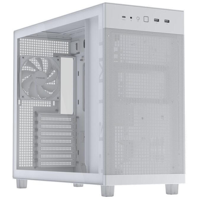 ASUS Prime AP303 PC Case, Mid Tower, ATX, Tempered Glass - White image number 1